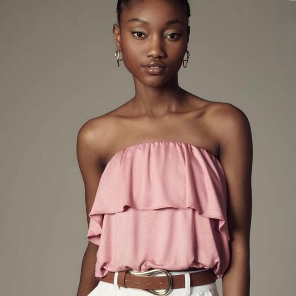 NWT Anthropologie Flounce Strapless Tube Top - Ruffle - Mauve Pink - Size L - Picture 1 of 7